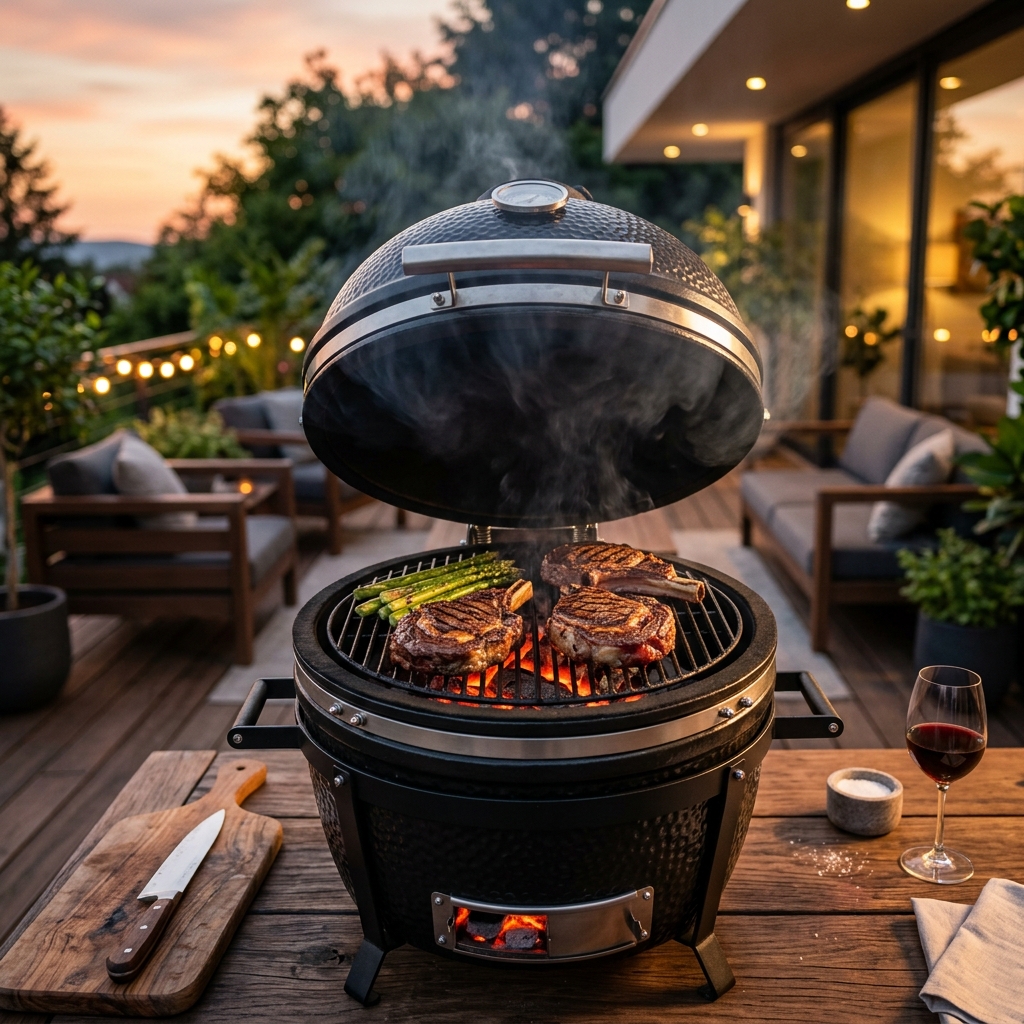 Kerti sütés, BBQ füstölés és steak grillezés KundiKamado kerámia grillel